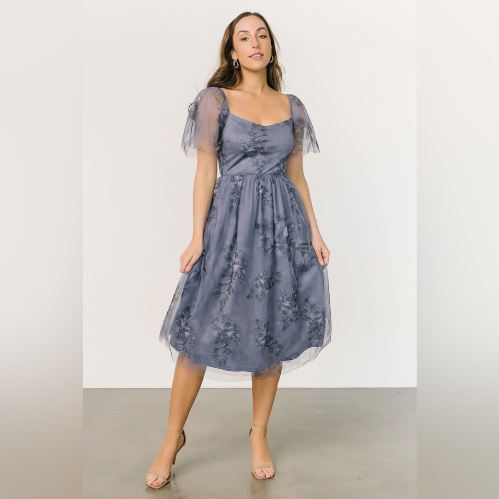 Baltic Born NWT Gwyneth Floral Tulle Dress Slate Blue